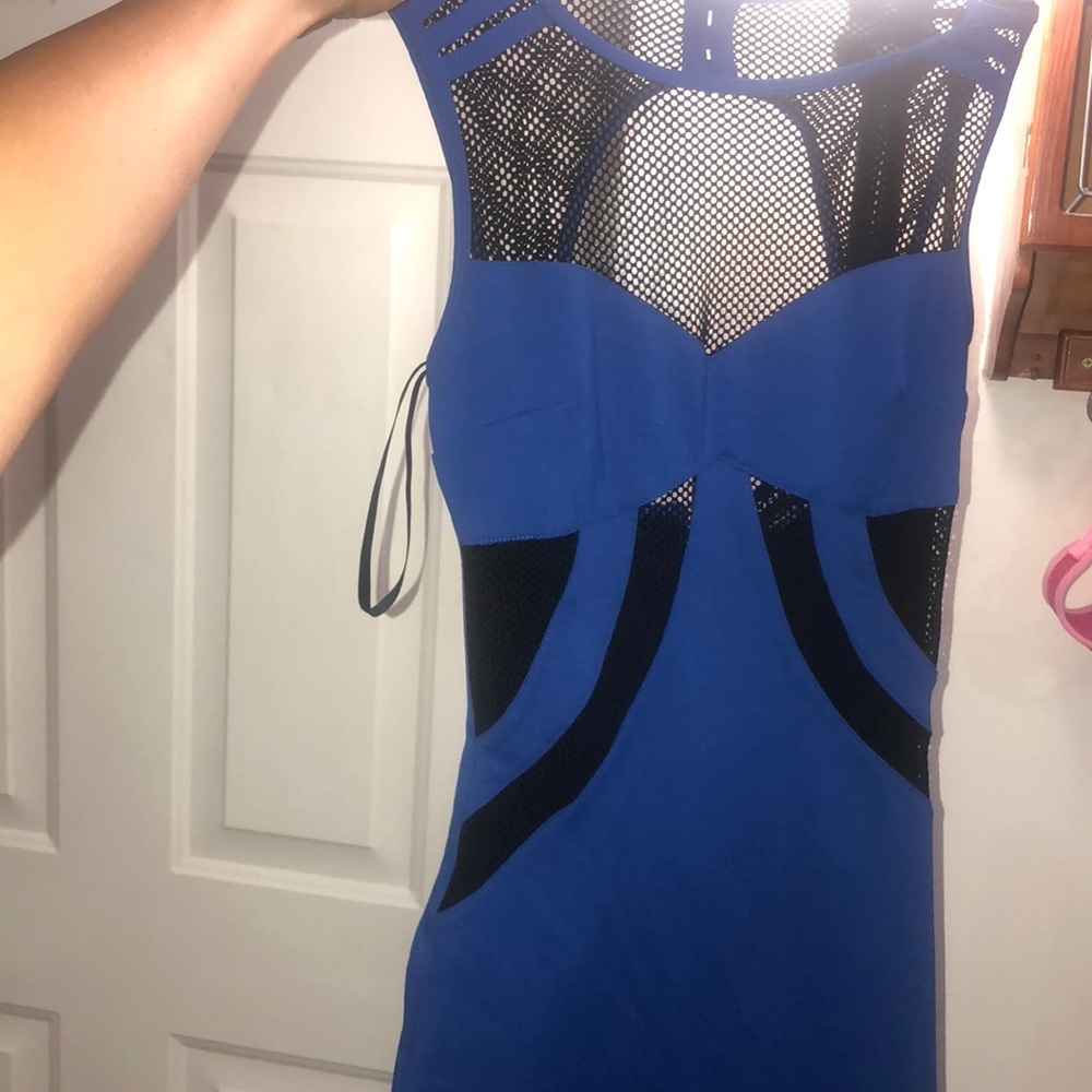 Bebe blue and fishnet dress